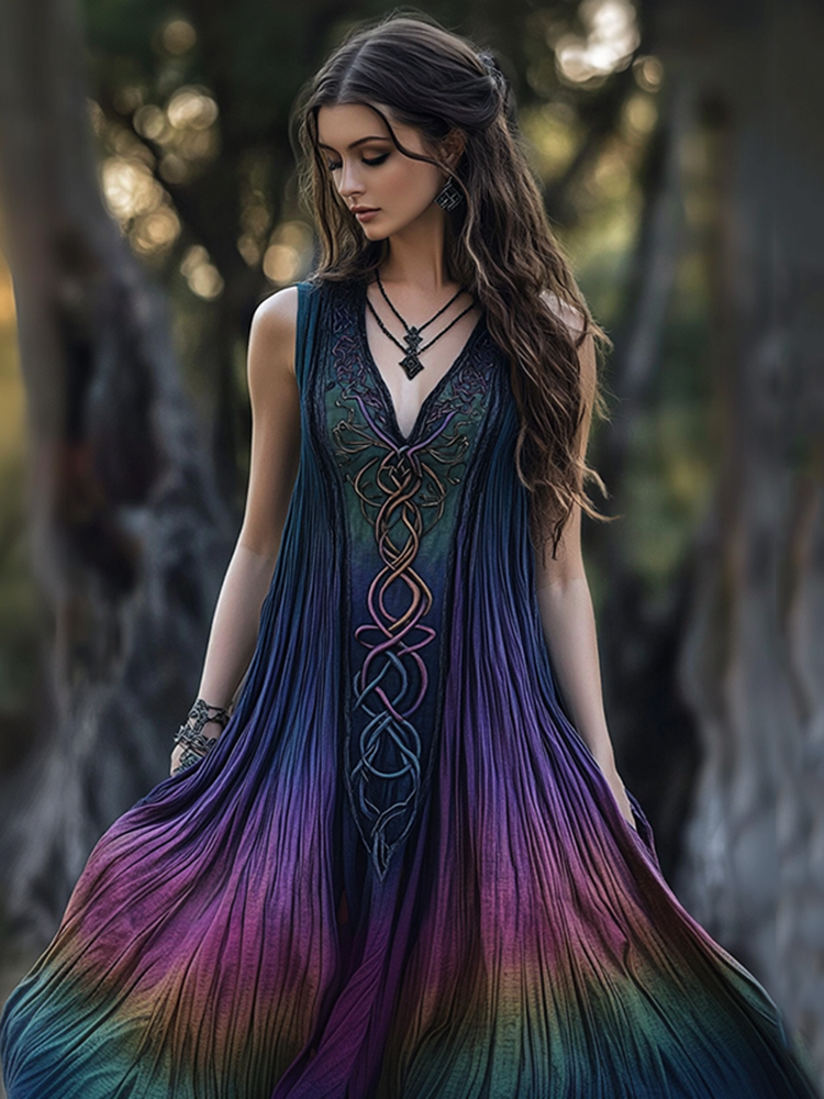 Viking Celtic Art Gradient Linen Tank Dress