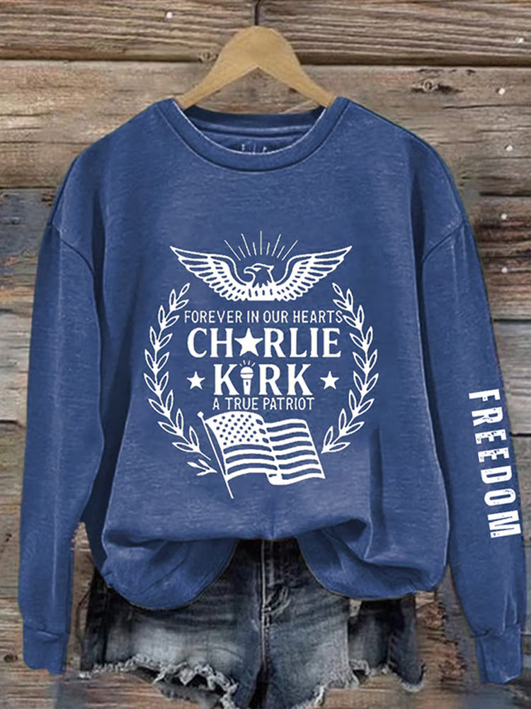 Women's Forever In Our Hearts A True Patriot Print Sweatshirt