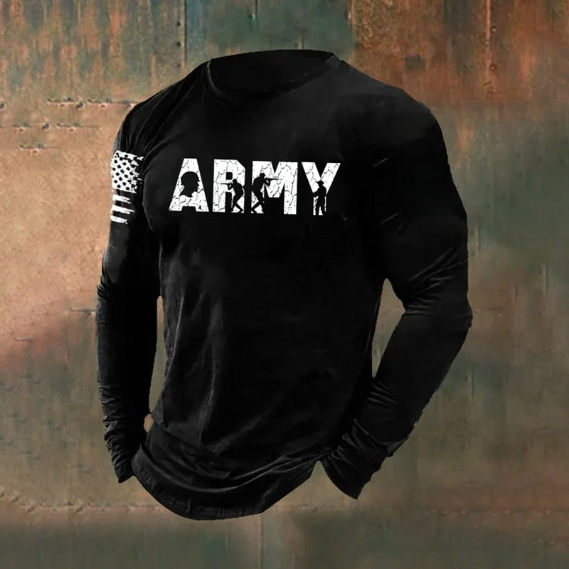 Men's Veterans Day Army Pattern Long Sleeve T-shirt