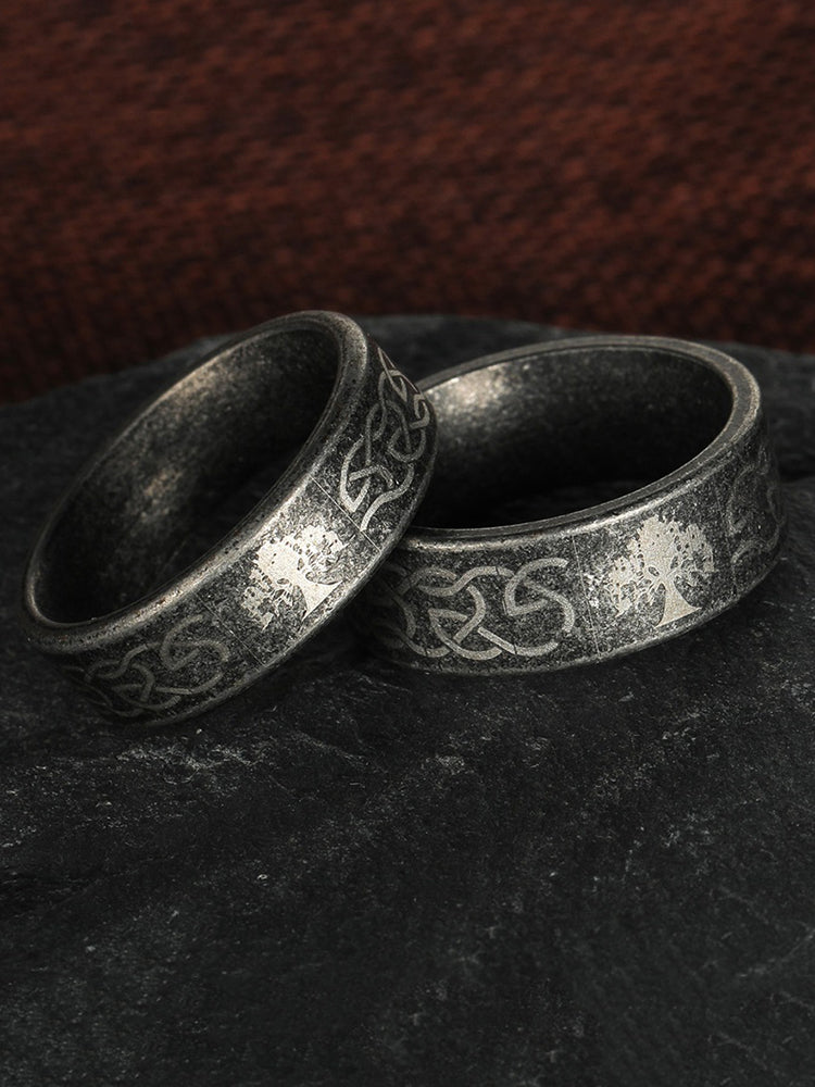 Tree Of Life Pattern Vintage Distressed Silver Ring