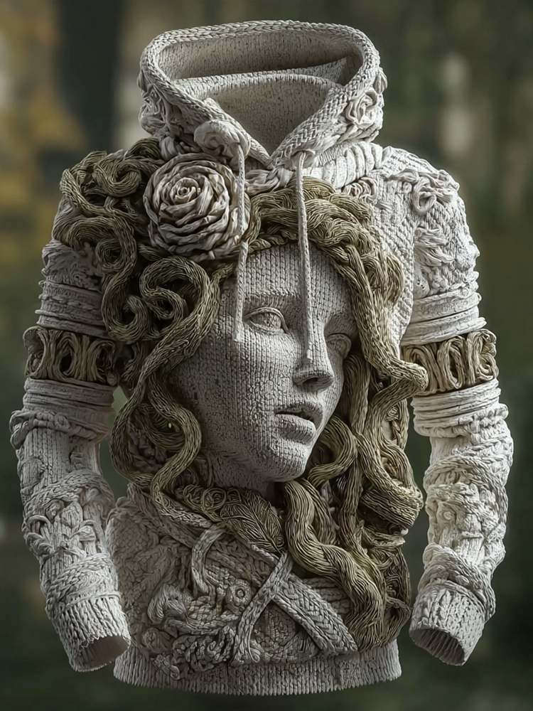 Ancient Greek Mythology Medusa White Rose Knit Beanie Sweater