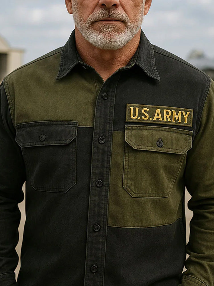 Men's Vintage Army Print Long Sleeve Shirt