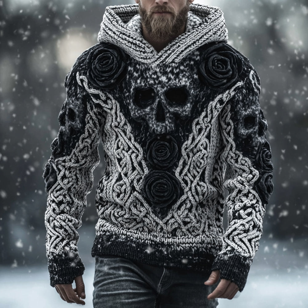 Men's Vintage Skull-print Hooded Sweater