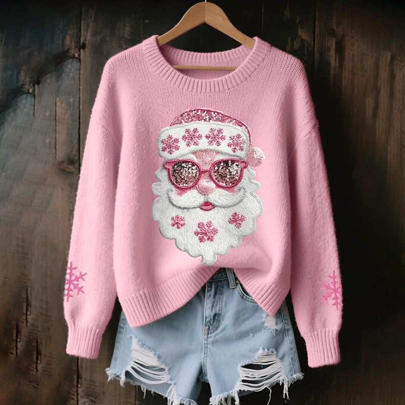 Women's Christmas Santa Claus Print Cozy Knit Pullover Sweater