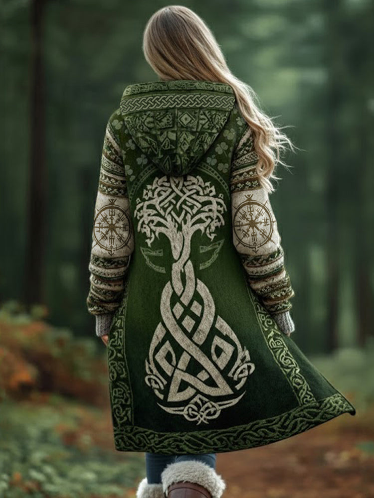Vintage Celtic Knot Tree Of Life Gradient Print Warm Hooded Cardigan