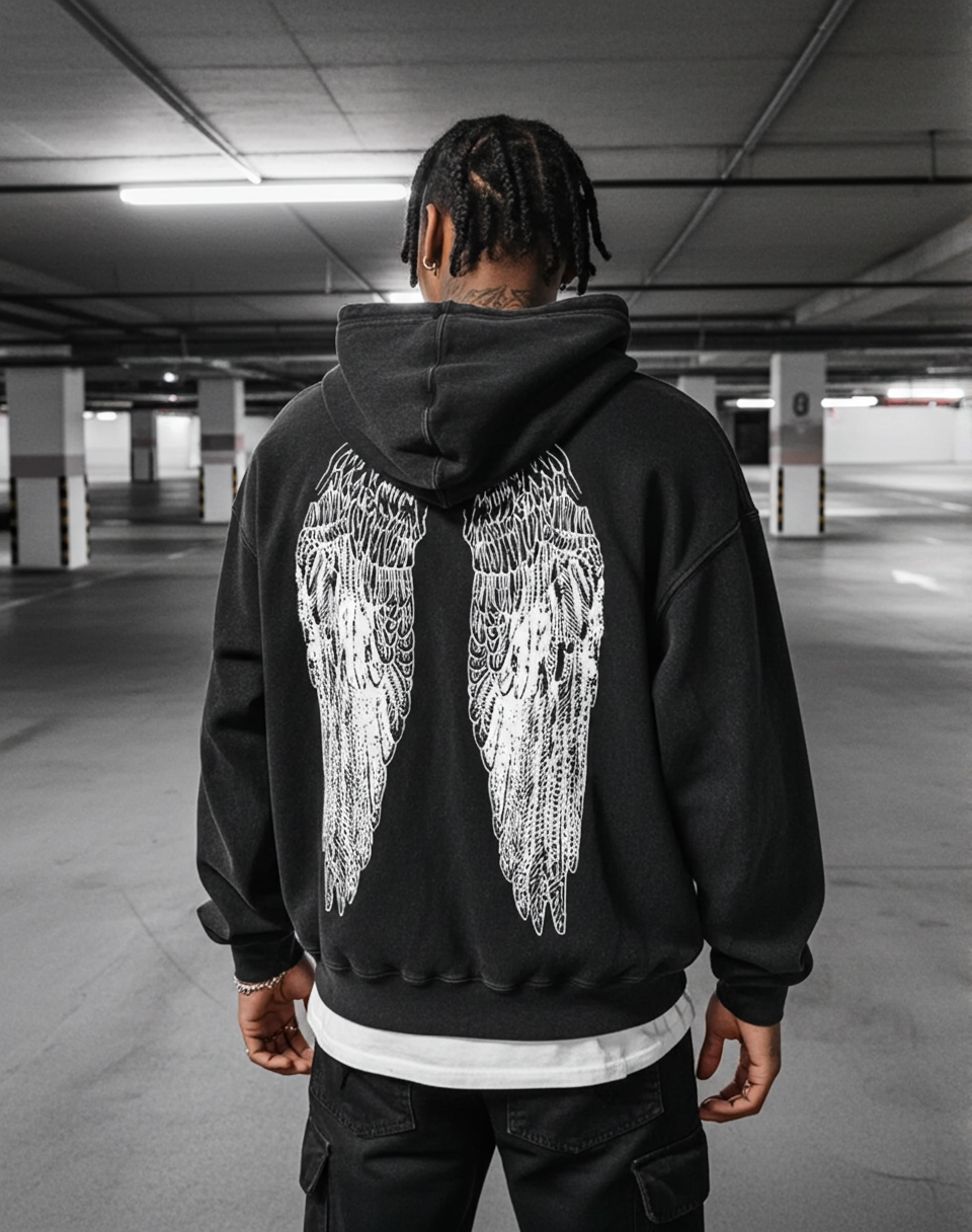 Y2k Angel Wings Gothic Dark Vintage Graphic Washed Oversized Zip Up Hoodie