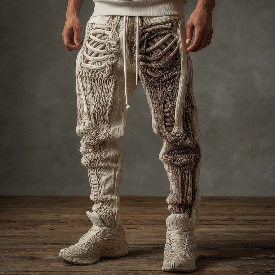 Halloween Human Anatomy Line Art Men's Casual Knit Long Pants