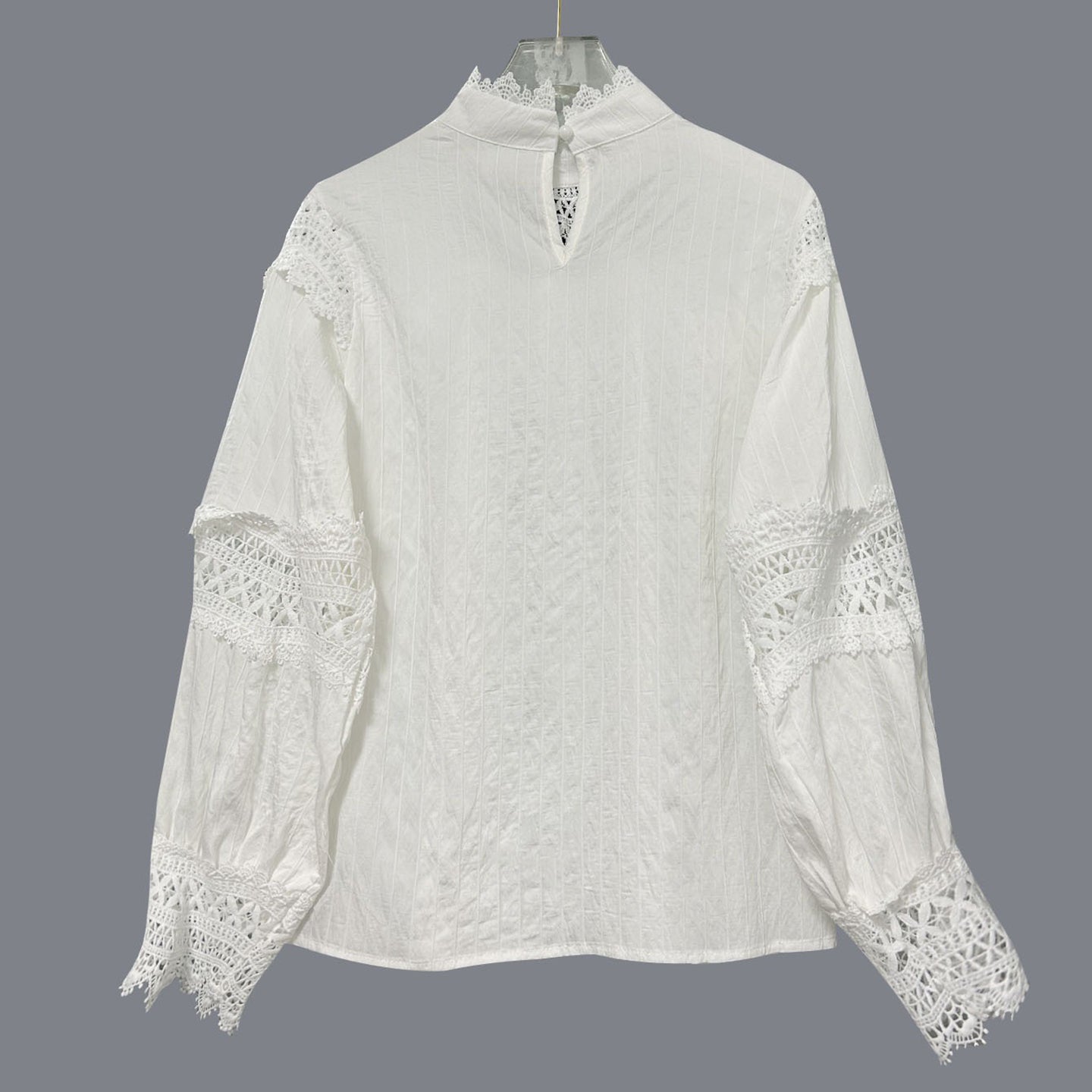 Women's Elegant Floral Lace Cotton And Linen High Collar Top