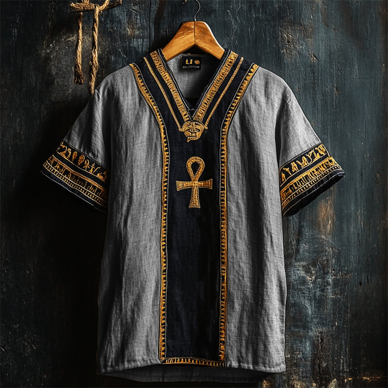 Ankh Ancient Egyptian Embroidered Linen Shirt