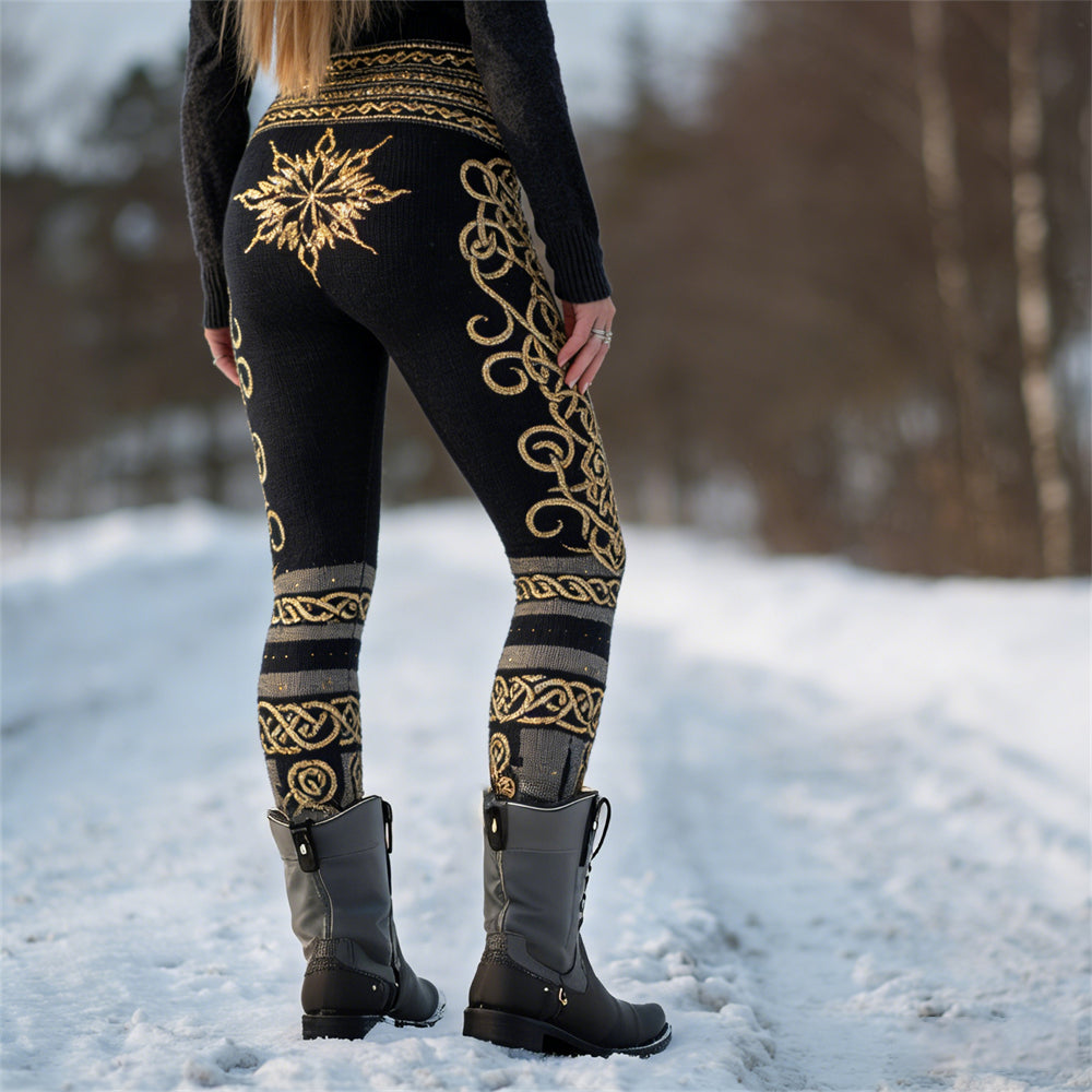 Vintage Celtic Knot & Sunburst Women's Knit Leggings