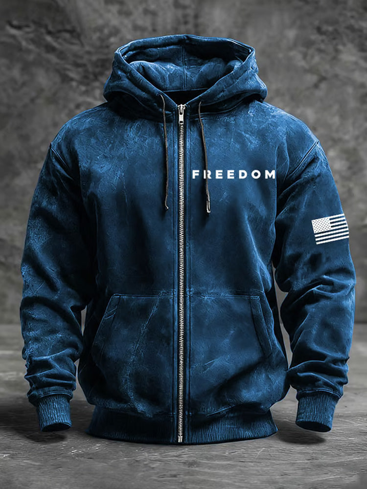 Men's Freedom American Flag Print Zip-up Hooded Jacket
