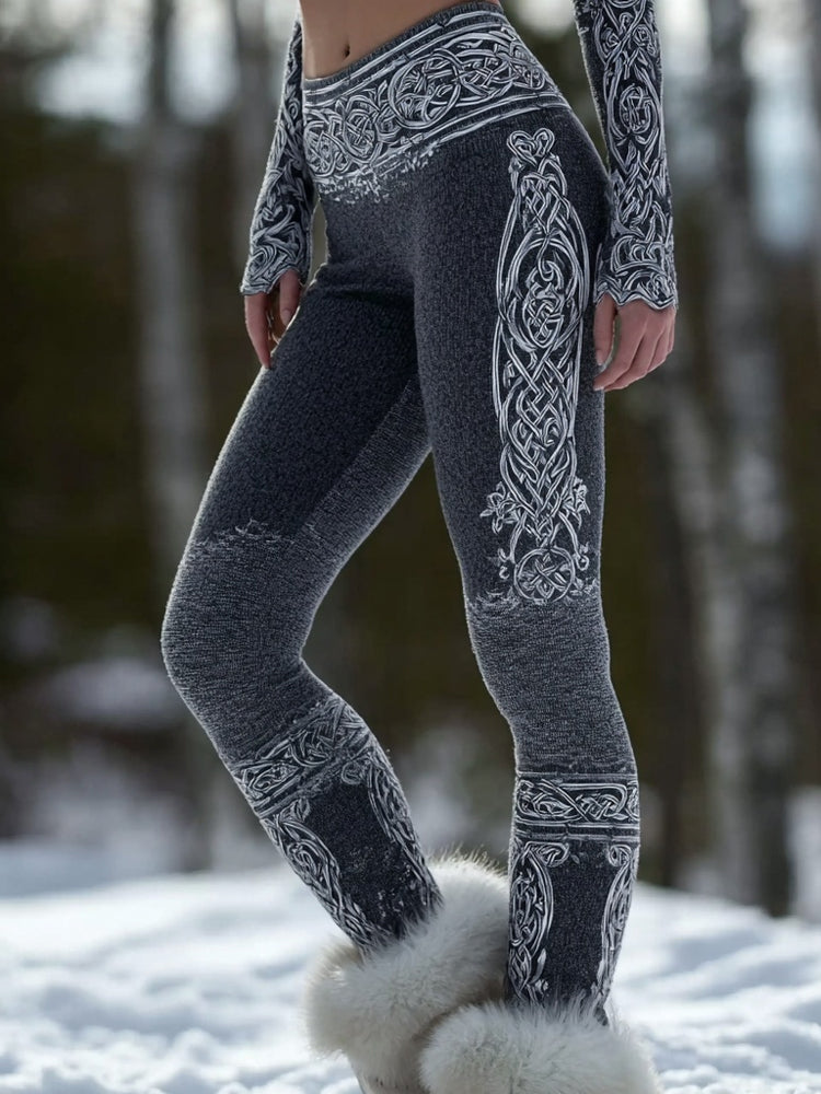 Vintage Viking Celtic Knot Pattern Comfy Knit Leggings