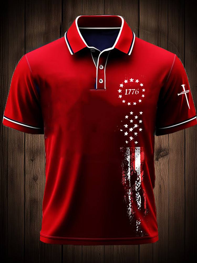 Men's Independence Day Flag Print Casual Polo Shirt