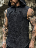 Men's Viking Ravens Celtic Knot Embroidered Hooded Linen Vest