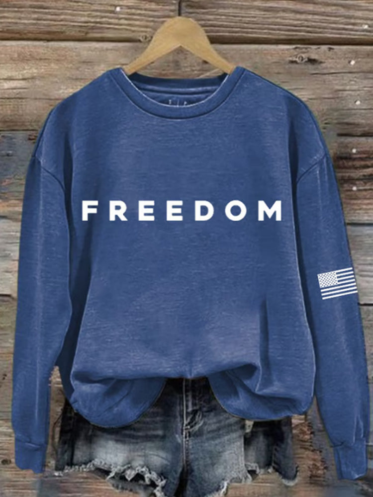 Women's Freedom American Flag Print Casual Sweatshirt