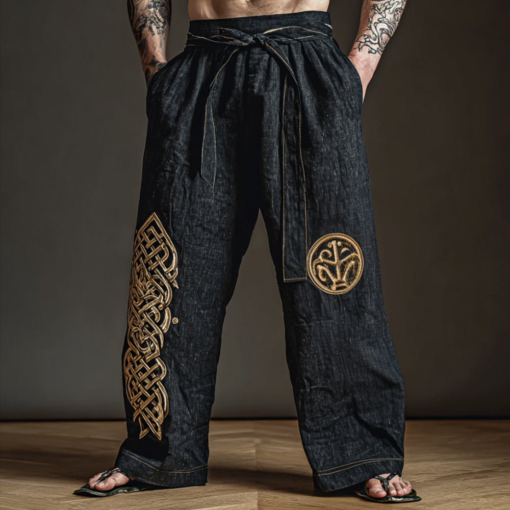 Men's Viking-style Golden Totem Embroidery Casual Pants