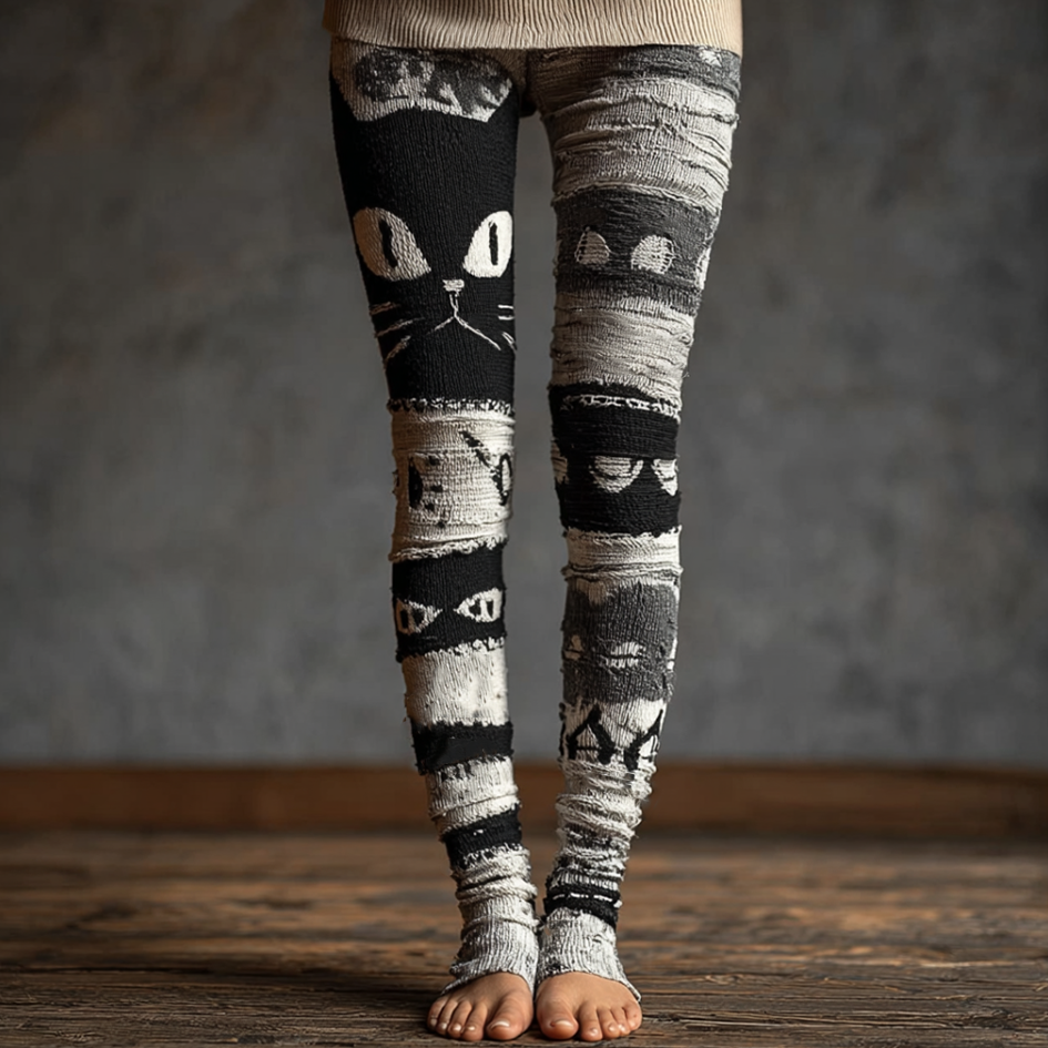 Halloween Fun Cat Design Women's Knitted Leggings