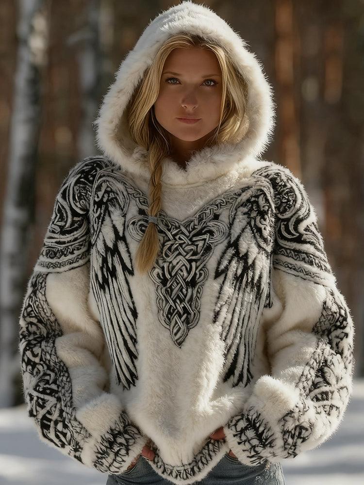 Women's Viking Wings Celtic Knot Art Plush Warm Hoodie