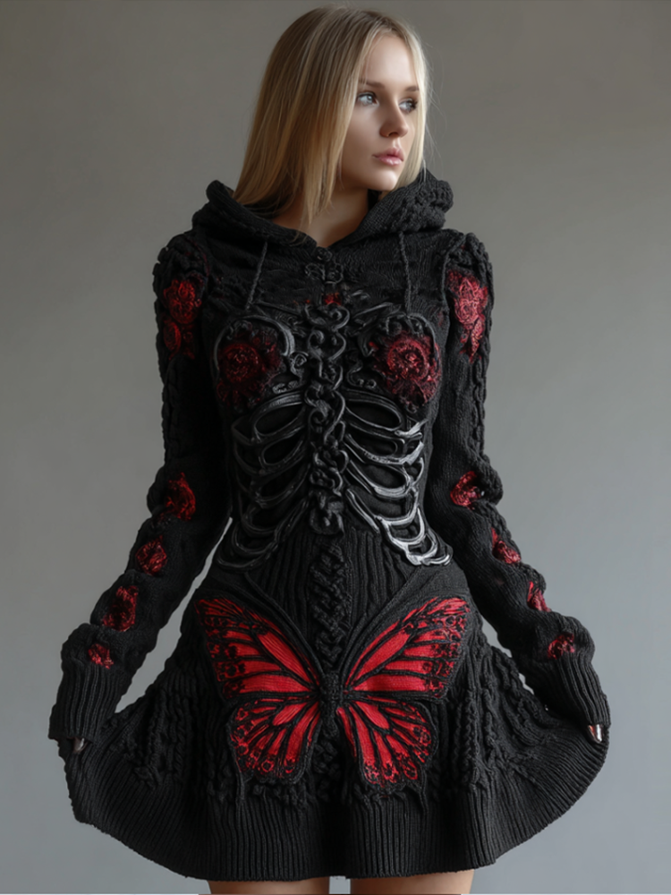 Halloween Blood Butterfly Women's Knit Sweater Dress