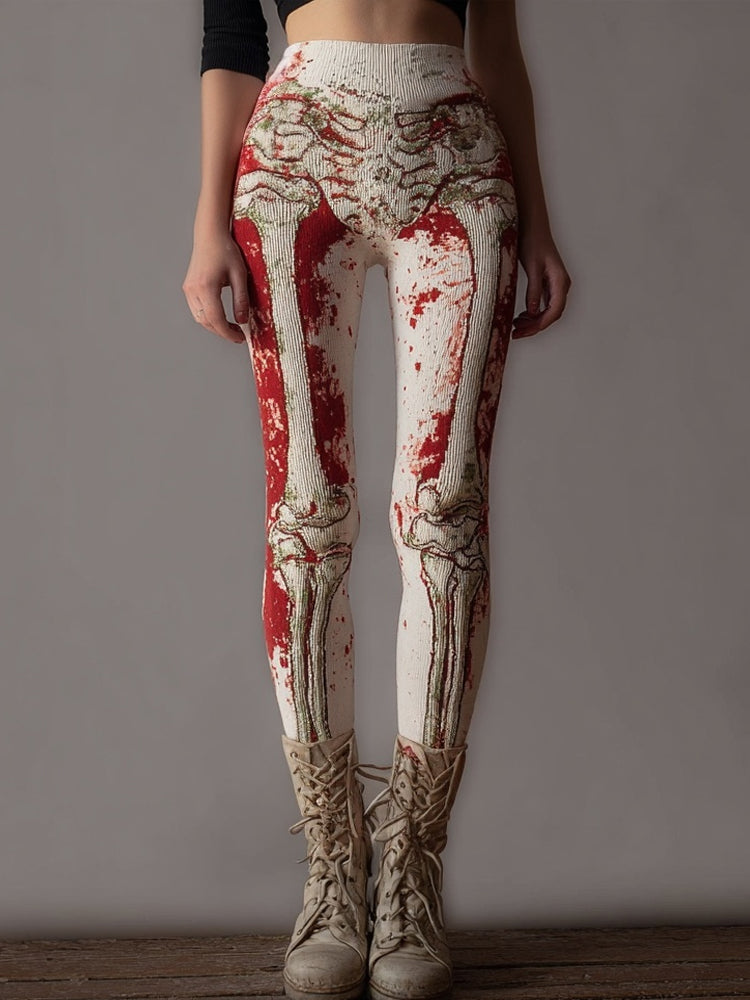 Halloween Skeleton Blood Spatter Comfy Knit Leggings