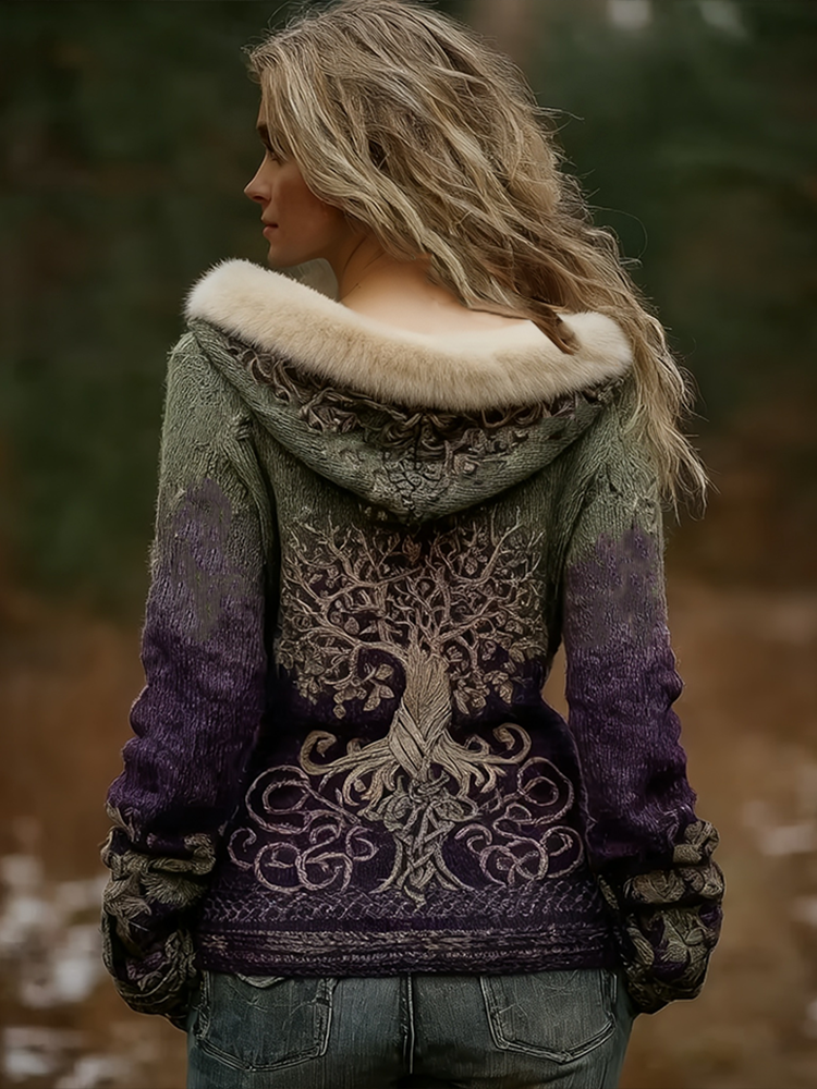 Bohemian Retro Gradient Color Women's Winter Knit Sweater Coat