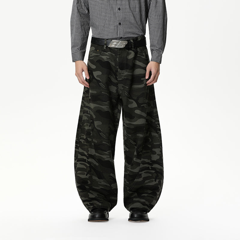 Vintage Washed Green Camouflage Loose-fitting Baggy Jeans