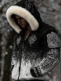 Men's Retro Viking Style Hooded Knit Sweater Coat