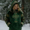 Women's Celtic Cross St Patrick's Day Print Flannel Hoodie