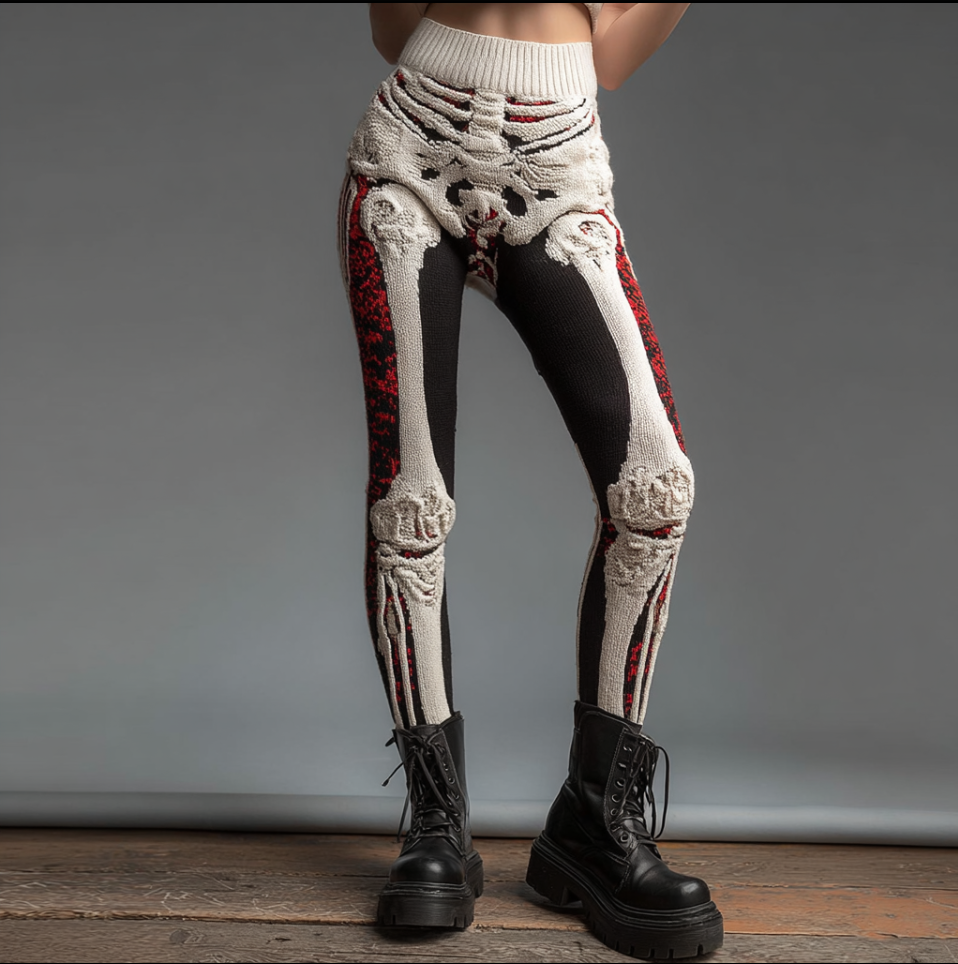 Halloween Imitation Human Skeleton And Muscle Women's Tight Knit Wool Leggings