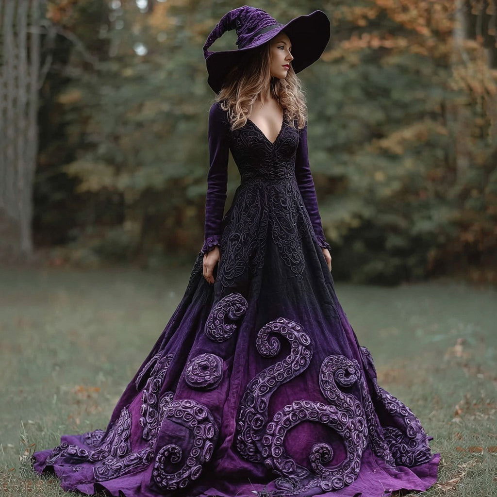 Halloween Spooky Tentacles Gradient Flowy Linen Maxi Dress