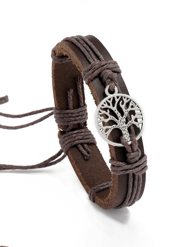 Tree Of Life Cowhide Vintage Drawstring Braided Bracelet