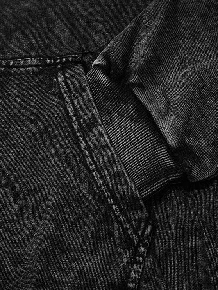 Vintage Washed And Distressed Racing-themed Loose-fitting Hoodie