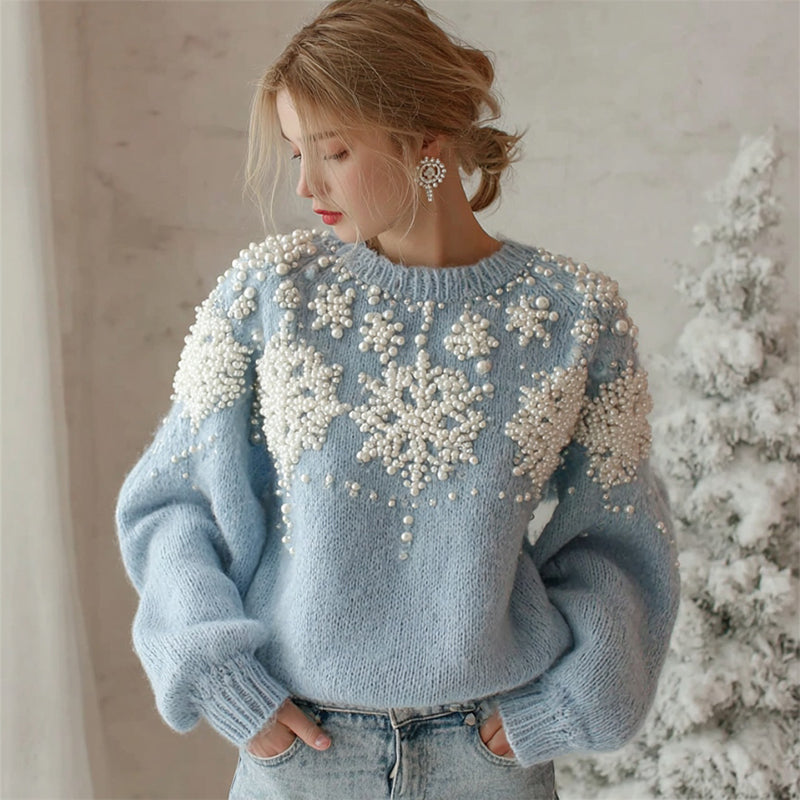 Women's Christmas Snowflake Pattern Cozy Knit Sweater