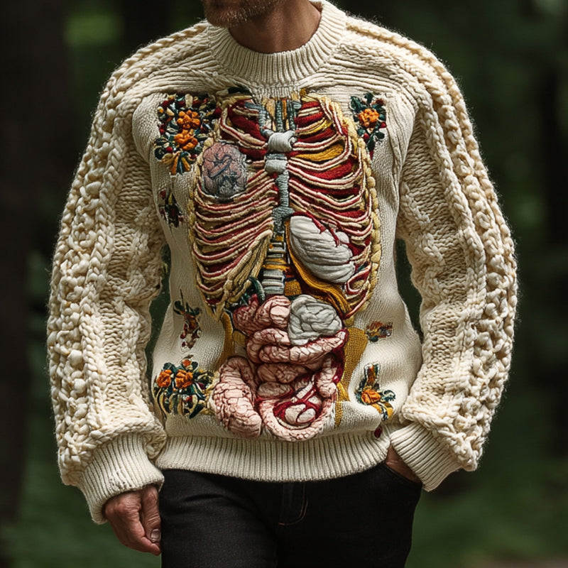 Retro Halloween Anatomy Art Chunky Knitted Sweater