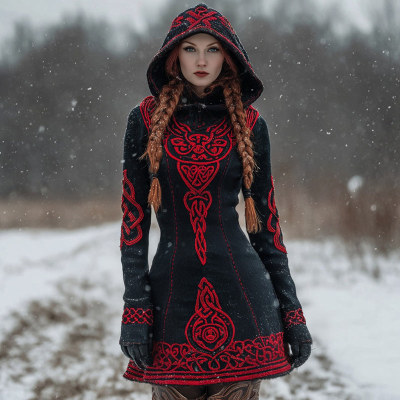 Women's Retro Viking Celtic Knot Jacquard Knit Sweater Dress