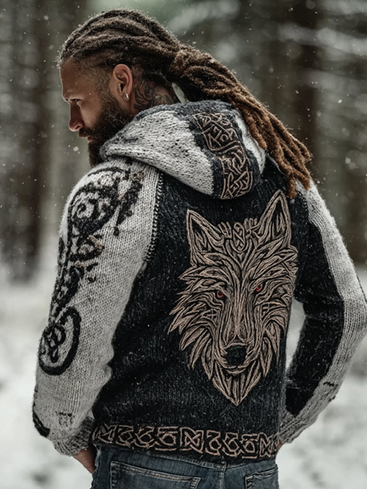 Vintage Viking Style Wolf Totem Celtic Knot Retro Hoodie Sweater