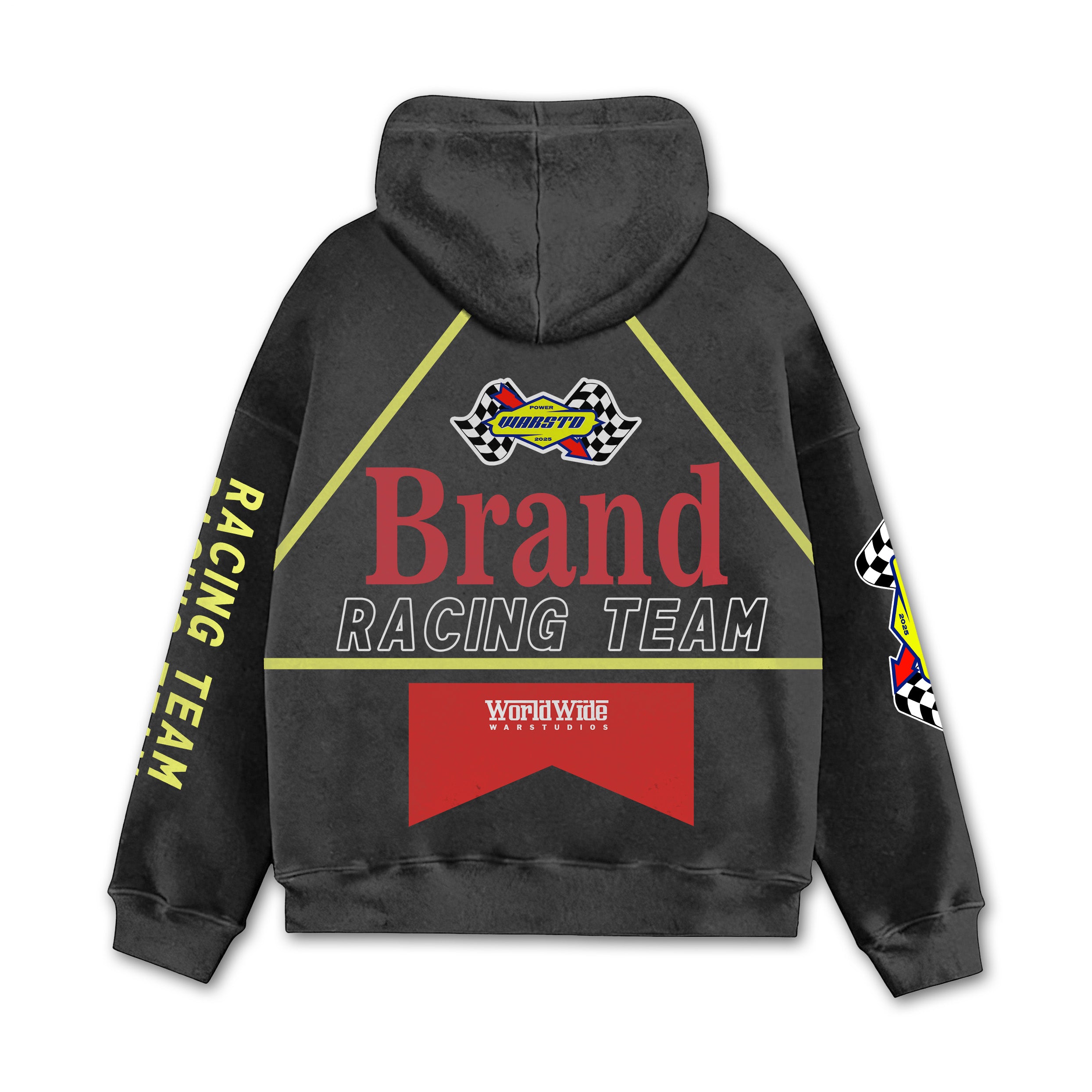Vintage Washed And Distressed Racing-themed Loose-fitting Hoodie