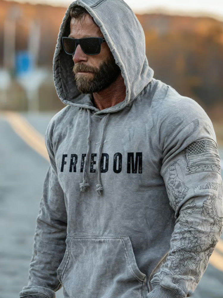 Men's Casual Freedom Print Hoodie