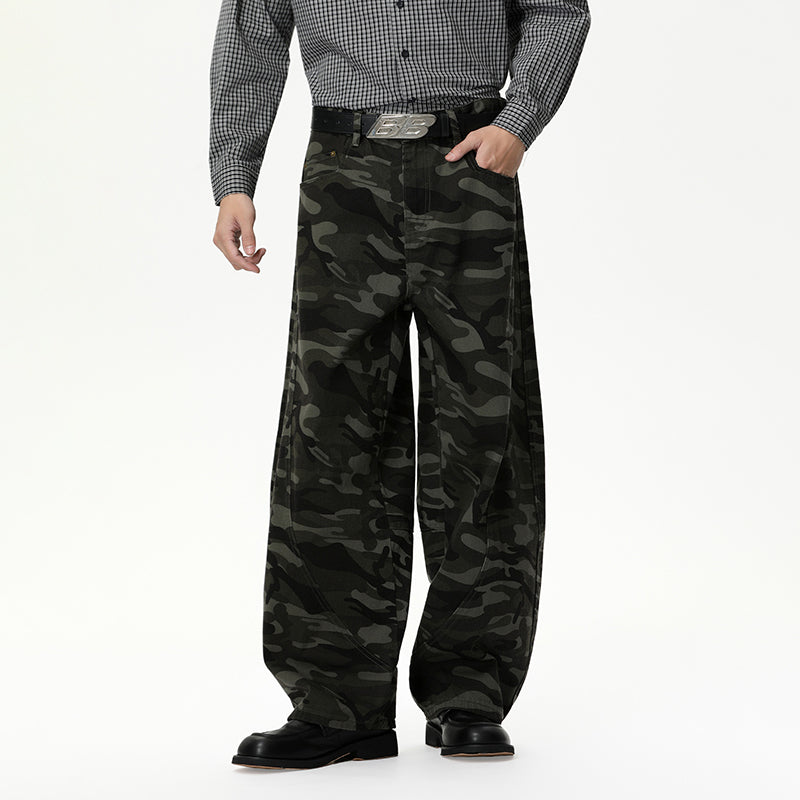 Vintage Washed Green Camouflage Loose-fitting Baggy Jeans