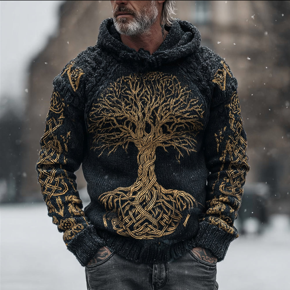 Men's Viking Style Golden Tree Of Life Hooded Sweater