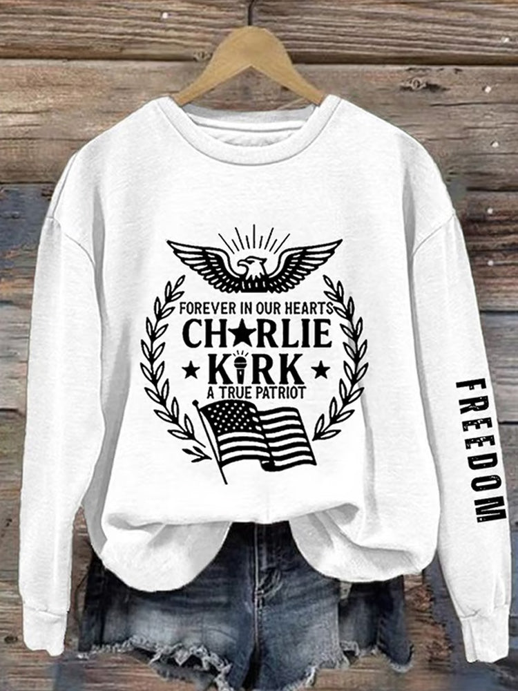 Women's Forever In Our Hearts A True Patriot Print Sweatshirt