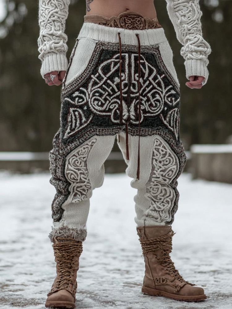 Viking Retro Style Men's Winter Warm Knitted Wool Pants