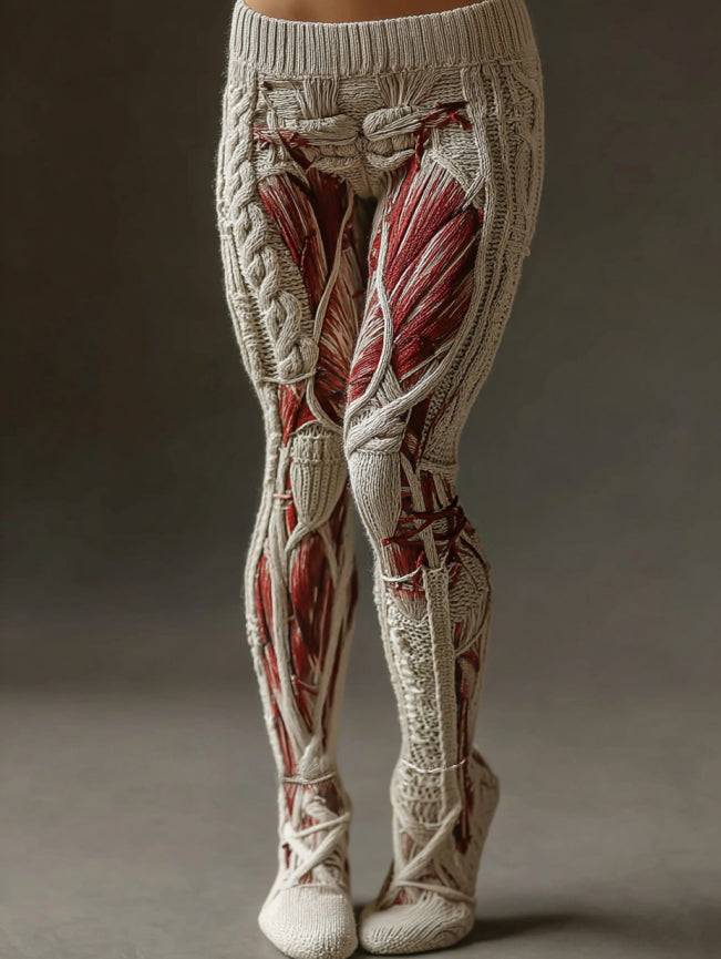 Women's Vintage Halloween Anatomy Art Knit Leggings