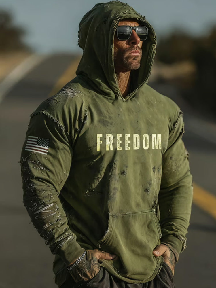 Men's Casual Freedom Print Hoodie