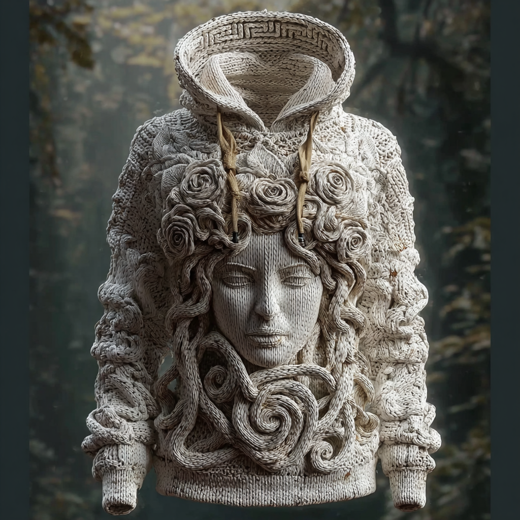 Ancient Greek Mythology Medusa White Rose Knit Beanie Sweater