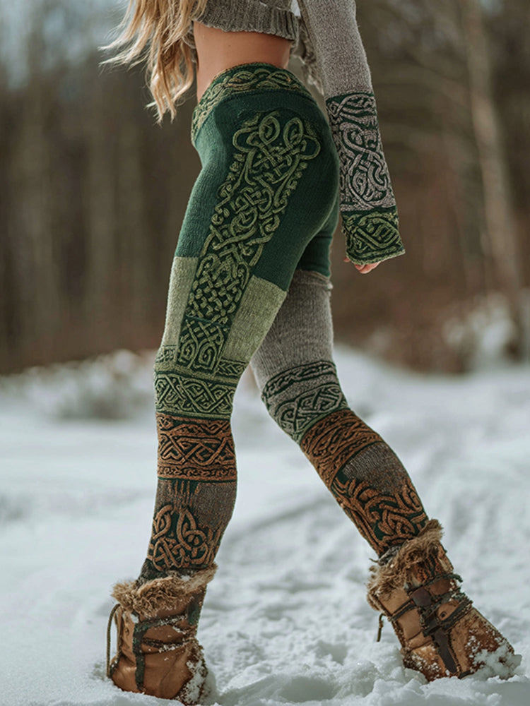 Women's Vintage Celtic Knot Contrast Print Leggings