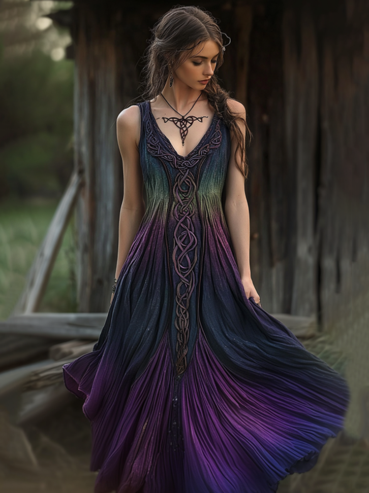 Viking Celtic Art Gradient Linen Tank Dress