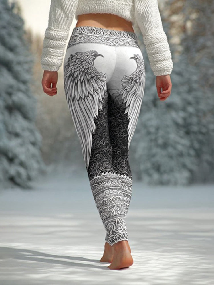 Retro Viking Celtic Wing Pattern Comfortable Knitted Leggings