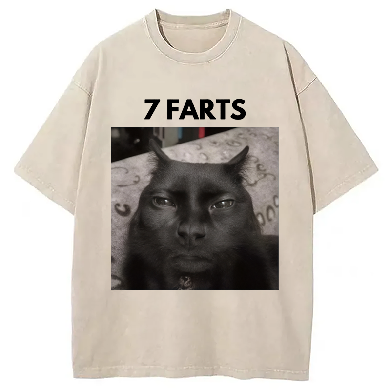7 Farts Silly Meme Cat Washed T-shirt