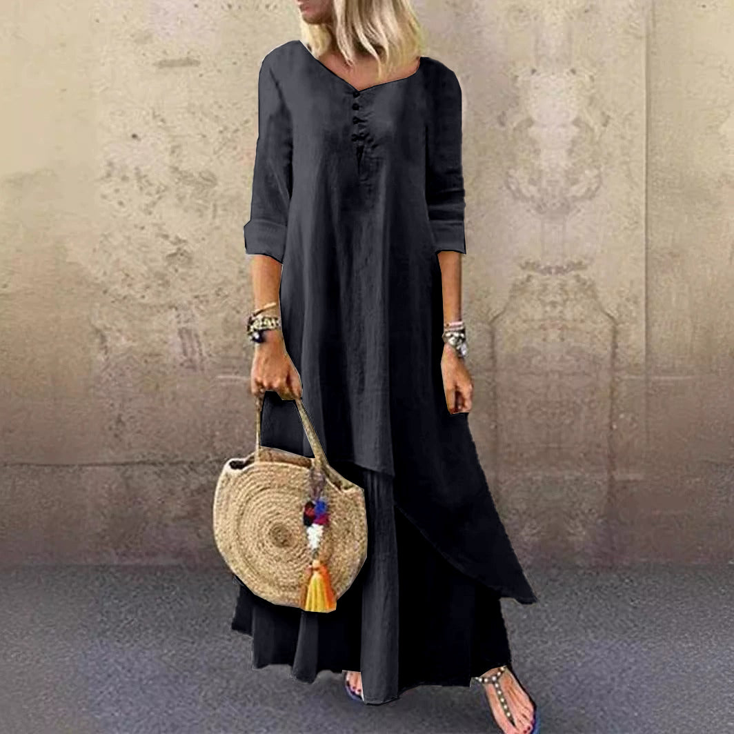 Casual Multi-layer Design Linen Dress